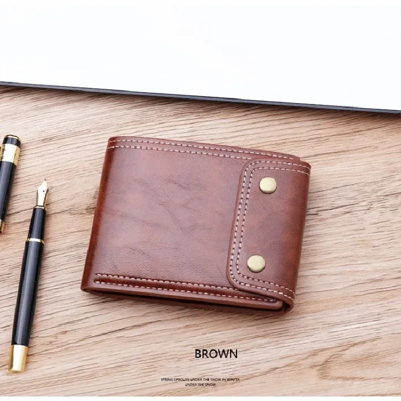 محفظة رجالية قصيرة مقاومة للماء عالية الجودة من جلد البولي يوريثان، حاملي بطاقات متعددة، حقيبة نقود للصور #4