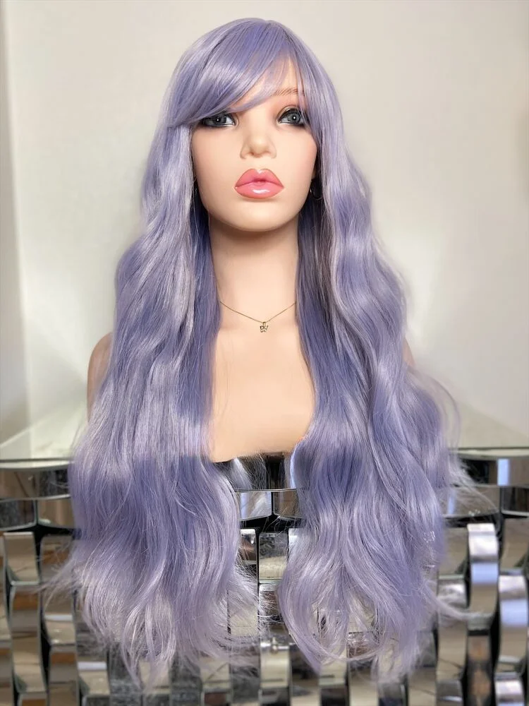 

Synthetic Gray With Bangs Wavy Long 26 Inch Long Heat Resistance Wig