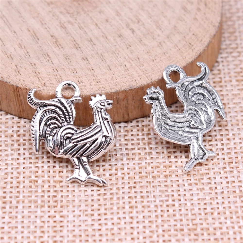 WYSIWYG 10pcs 22x18mm Pendant Rooster Cock Charm Pendants For Jewelry Making Antique Silver Color Chicken Pendants