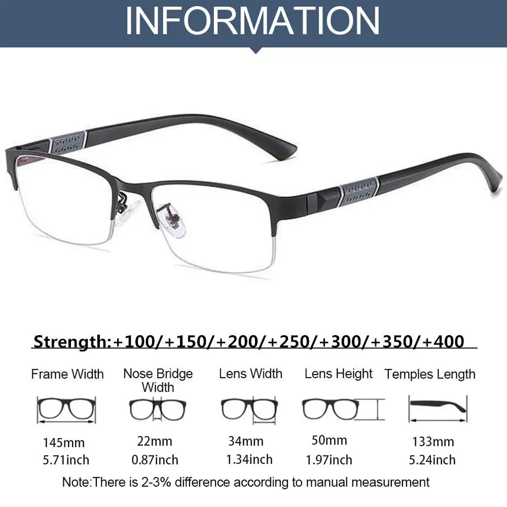 Blue Ray Blocking Anti-Blue Light Reading Glasses Eye Protection Ultralight Hyperopia Glasses Half Frame Metal Square Eyeglasses