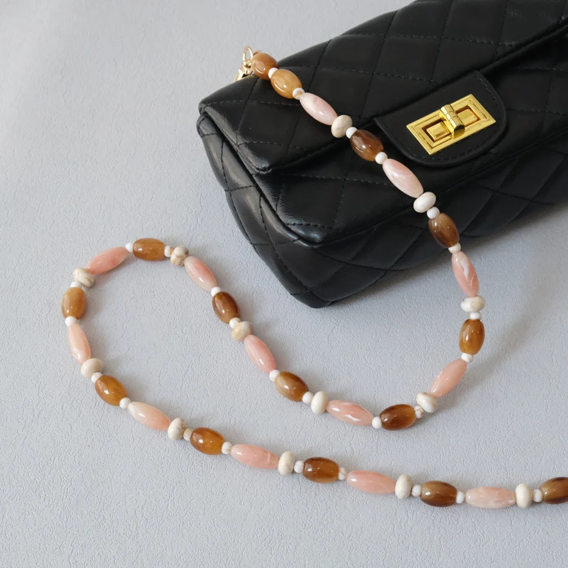New Fashion Woman Bag Accessory Detachable Solid Beaded Chains Cute Acrylic Luxury Strap Women Bag Brown Shoulder Handle Chain