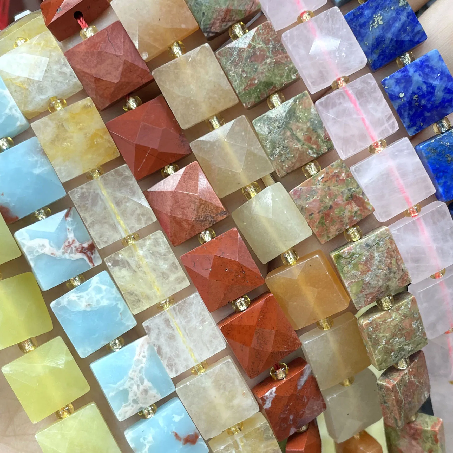 10 mm facettierte quadratische bunte Picasso-Jaspis-Abstandsperlen aus Naturstein für die Schmuckherstellung, DIY-Armband, Halskette, Zubehör – Detail 2