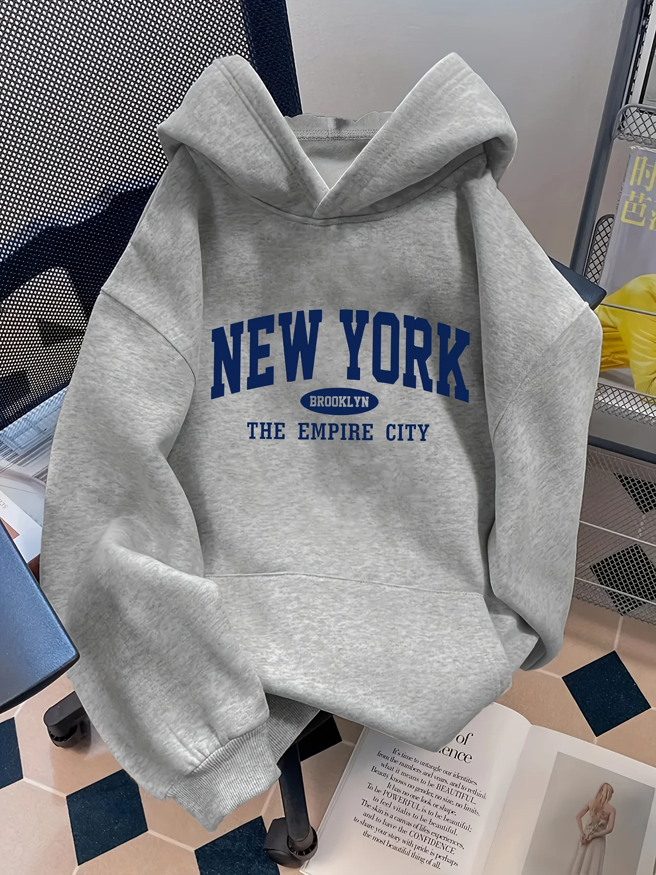 Women'S Loose New York Letter Pattern Fashion Hoodie Casual Style Geometric-pattern Hooded Collar Suitable for All Seasons