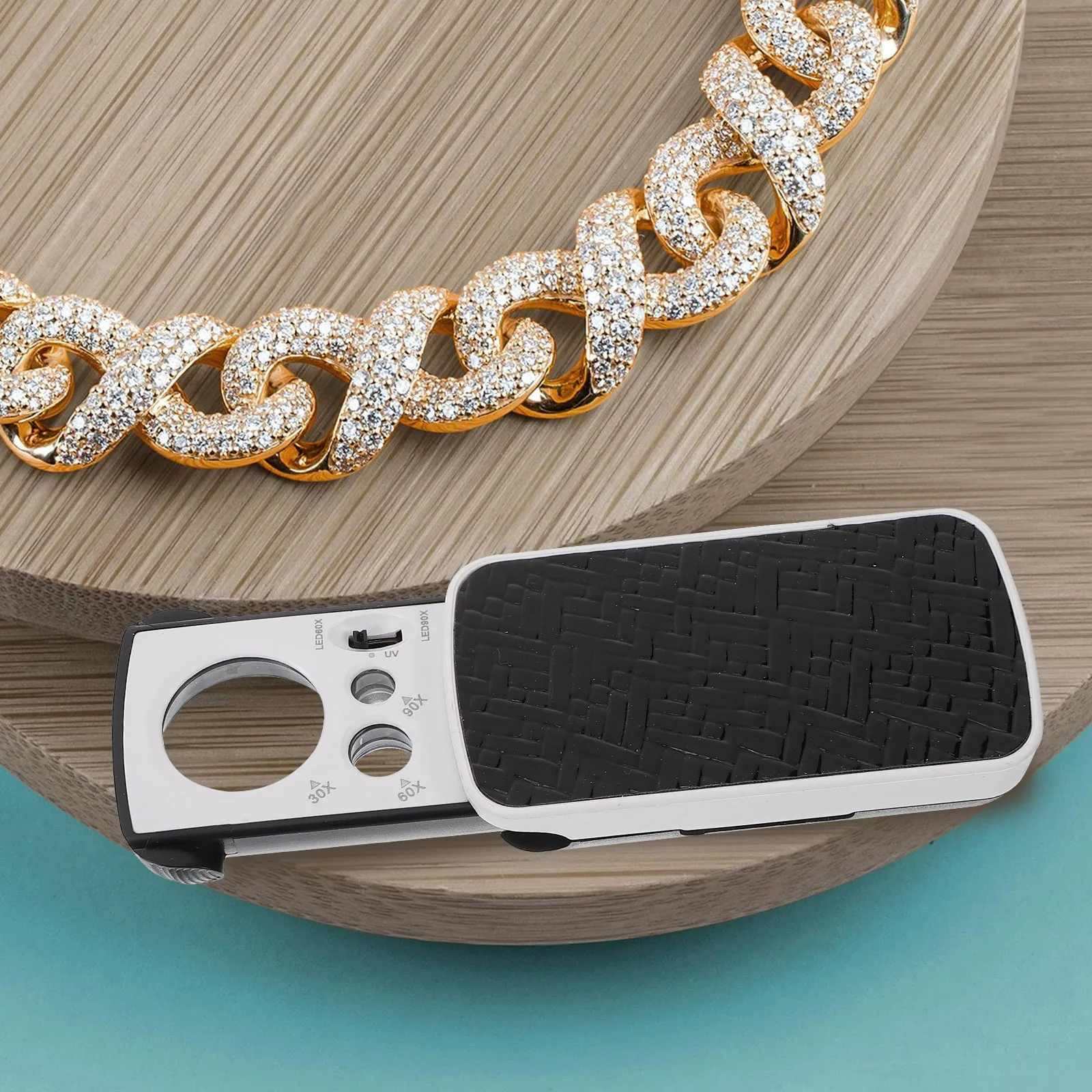 

2pcs Magnifying Glass With Led Light Handheld Jewelry Magnifier For Gems Inspection Portable 30X 90X Loupe Tool