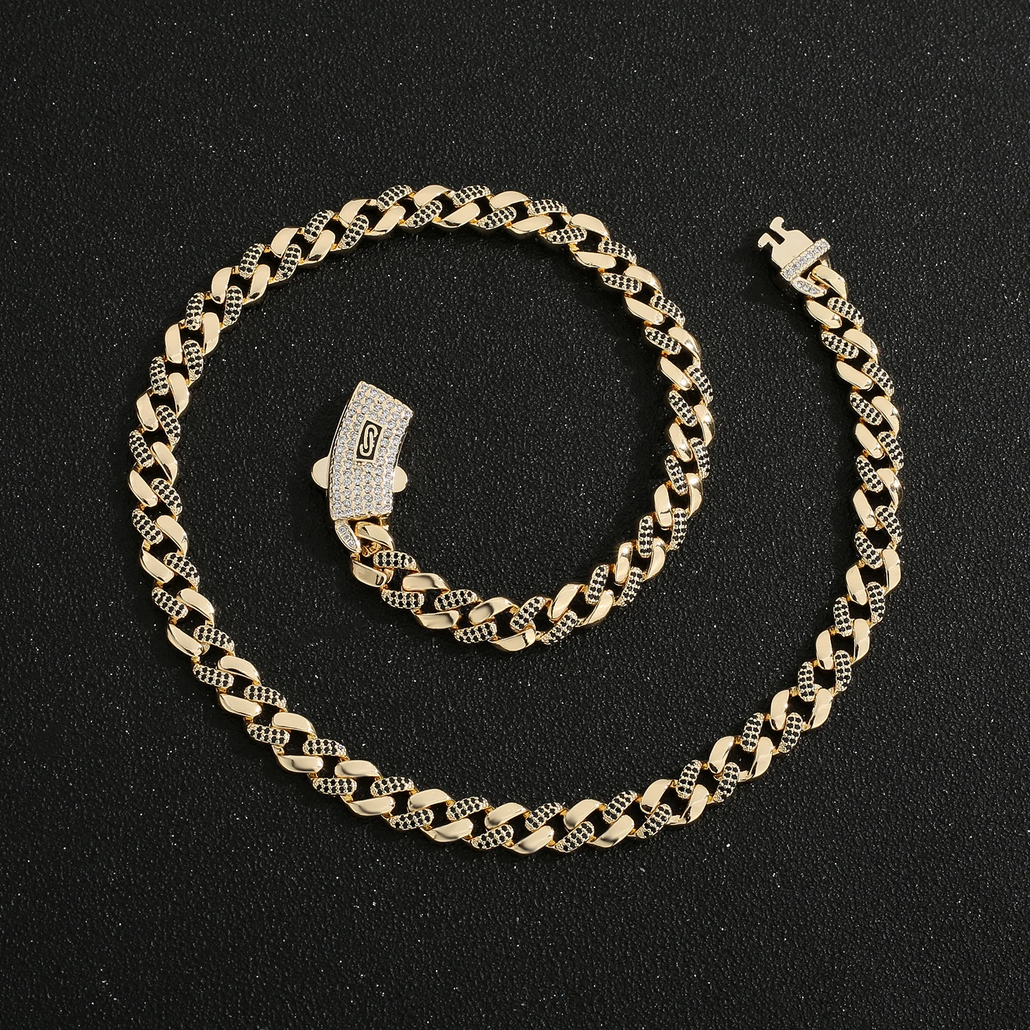 

Fashion 14k gold chain inlaid zircon men and women bracelet black gold couple holiday gift bracelet party daily jewelry