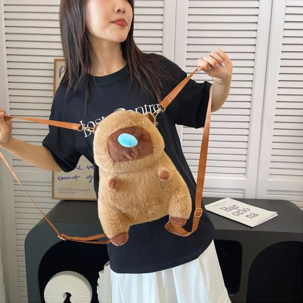 حقيبة Capybara Crossbody بسعة كبيرة ، حقيبة ظهر كرتونية وردية وخضراء ، حقيبة قطيفة محشوة ، موضة