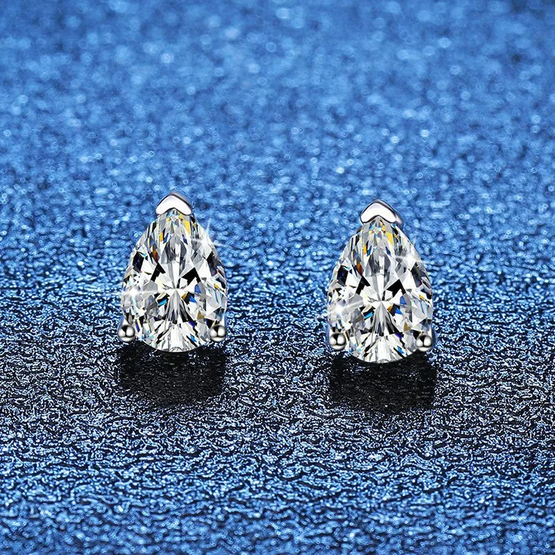 

S925 Silver Platinum-Plated 0.5/1/2CT D Color Pear Shape Moissanite Women's Stud Earrings Fine Jewelry