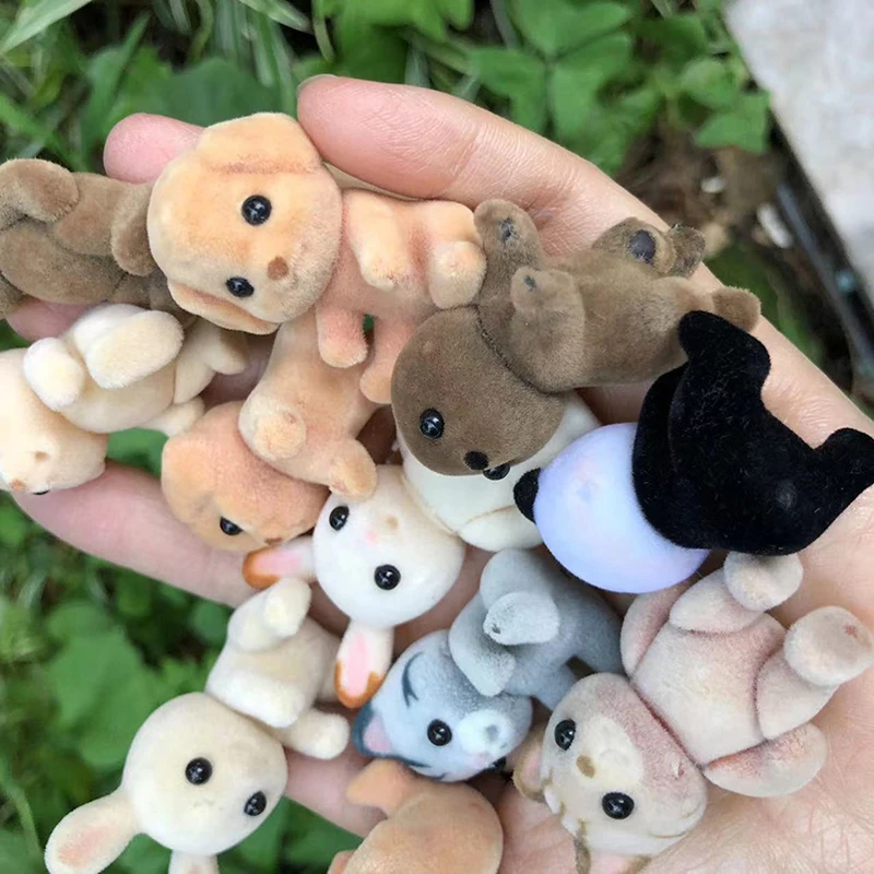 New Cute Forest Family Animal Figure Rabbit Bear Dog Panda Flocked Shaggy Figurine Monkey Model Toy For Kid