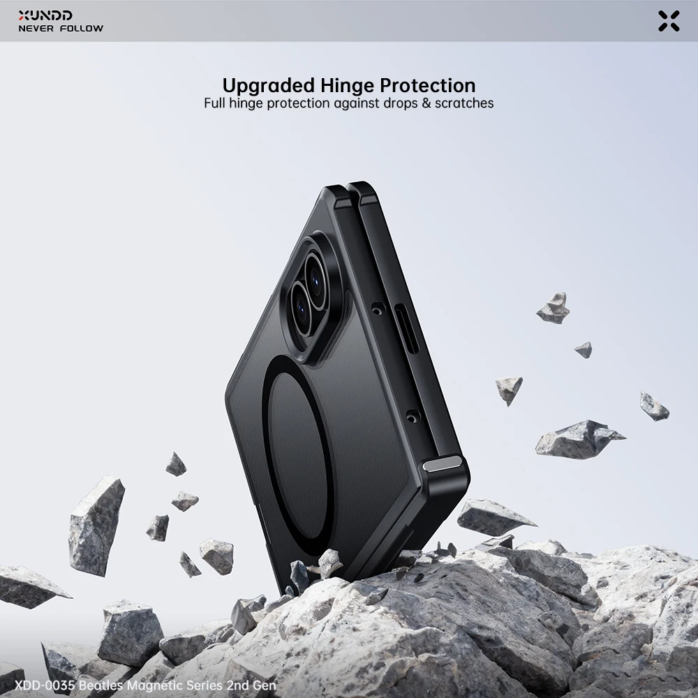 Etui XUNDD Galaxy Z Fold 8 z magnetycznym pierścieniem i podstawką, przezroczyste, z ochroną zawiasu, odporne na wstrząsy, z poduszkami powietrznymi, zapobiegające upadkom, wykonane z PC i TPU. — zdjęcie produktu 5