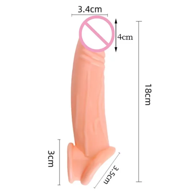 18CM Penis Enlaergment Sleeve Sex Toys Delay Ejaculation Penis Extender Masturbators for Men Reusable Condoms Adult Toys