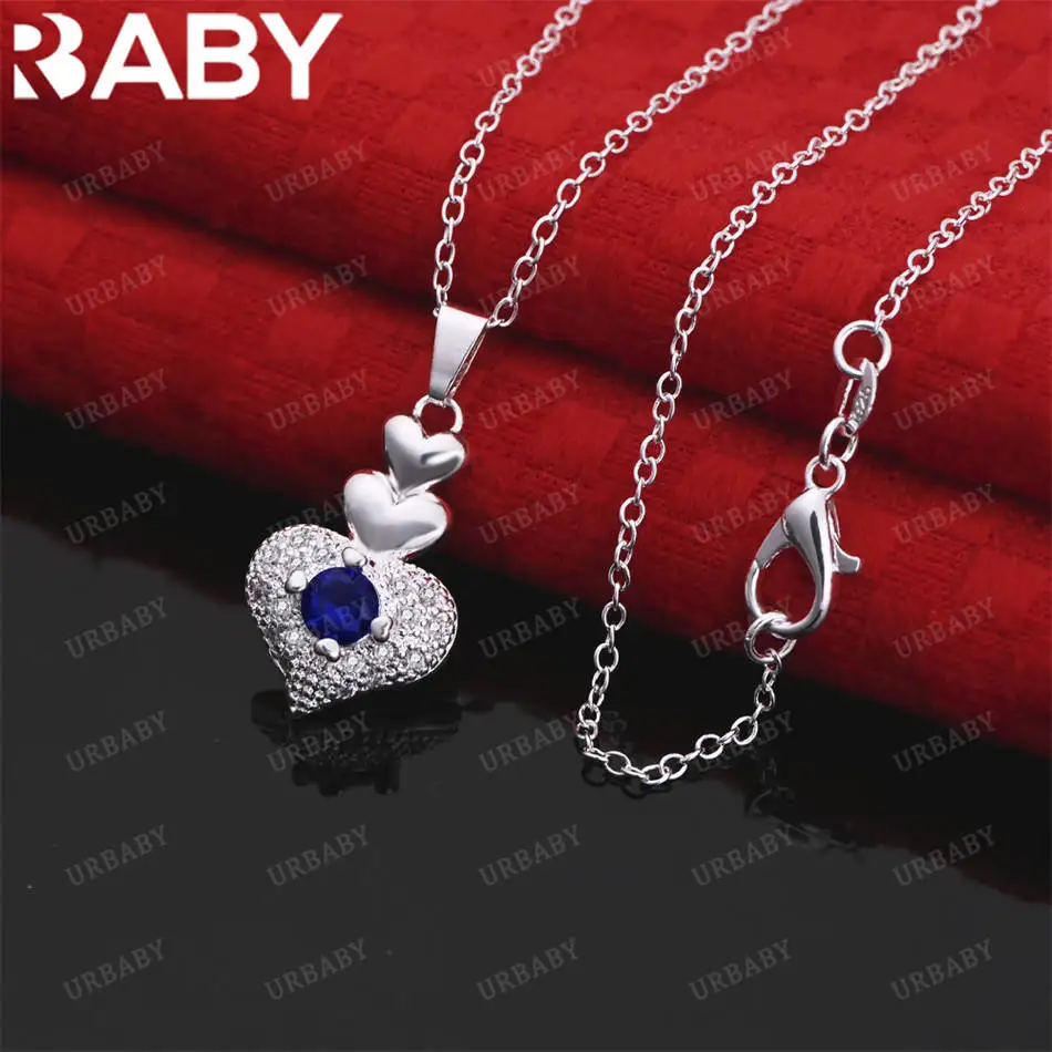 

URBABY 40-75 см, стерлинговое серебро 925 пробы, синие цирконы, кулон в виде сердечек, ожерелье для женщин, очаровательные трендовые подарки на день рождения, модная вечеринка