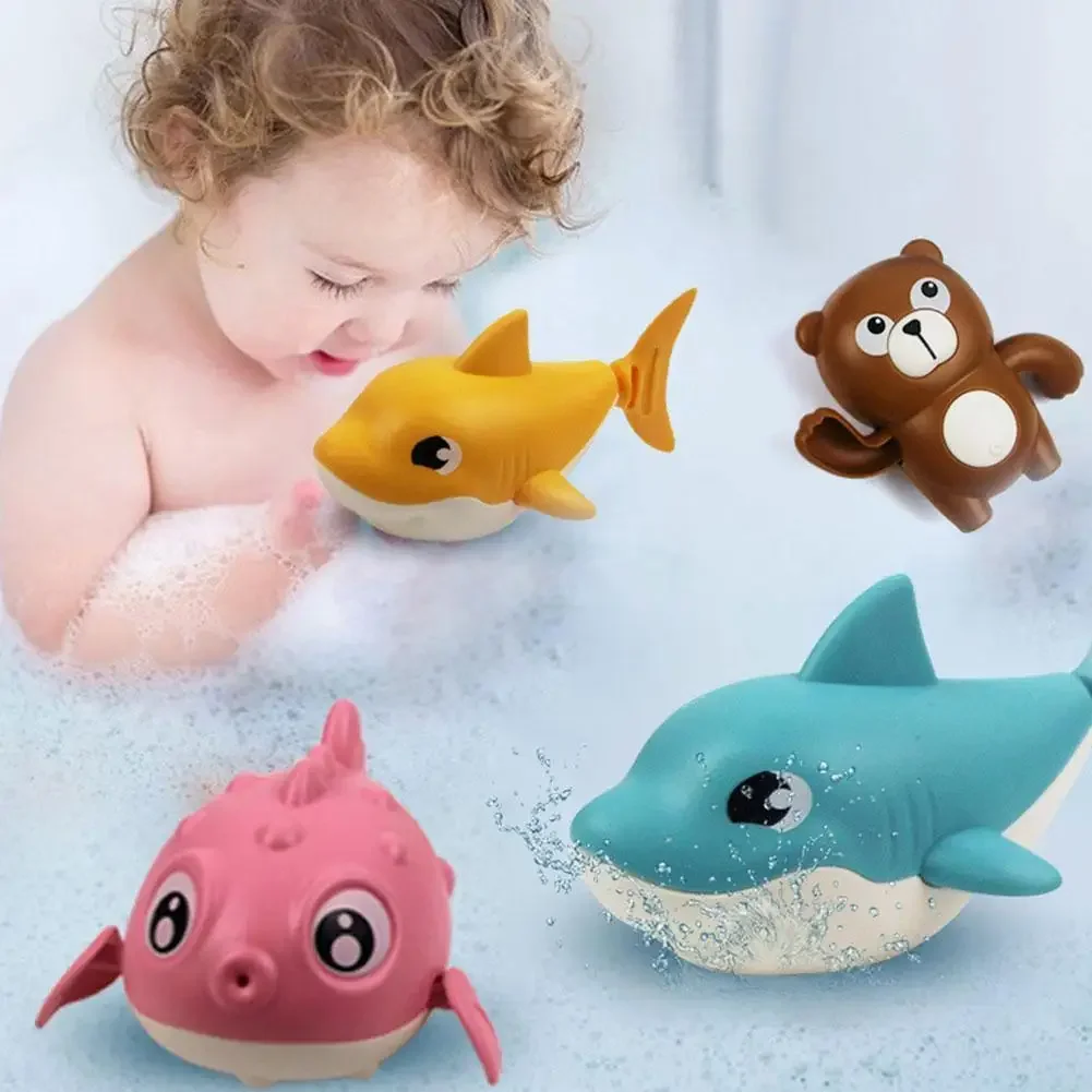 

Baby Bath Toy Animal Cute Cartoon Shark Crocodile Classic Baby Water Toy Infant Swim Chain Clockwork Kids Beach Bath Toys Single