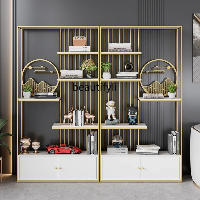 

Yh Light luxury wrought iron shelf floor to ceiling, living room entrance storage rack Bogu partition display rack