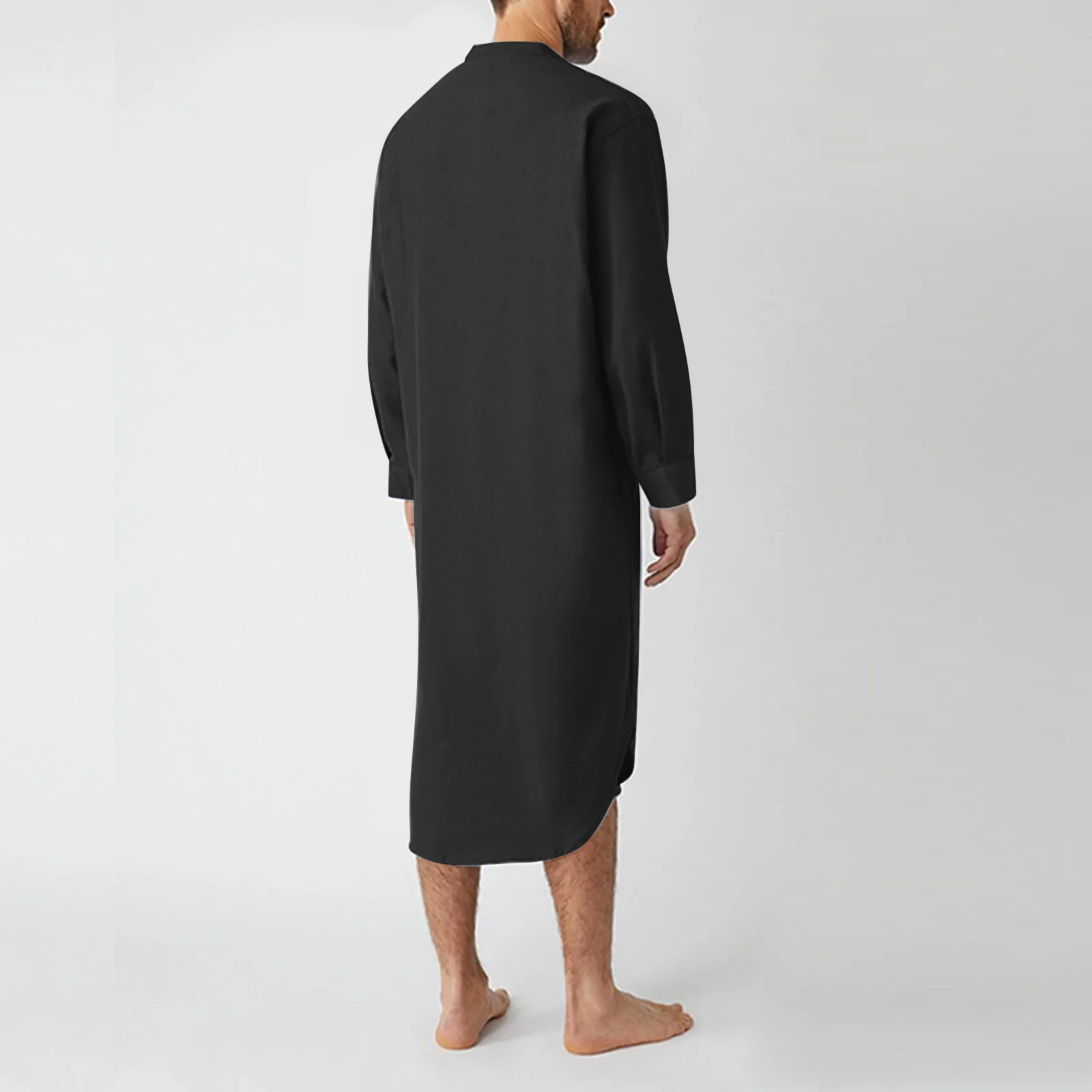 Männer Button-down Schlaf Roben Einfarbig Stehkragen Langarm Nachthemd Mode Komfortable Hause Tragen Lose Bademäntel m-3XL – Detail 22