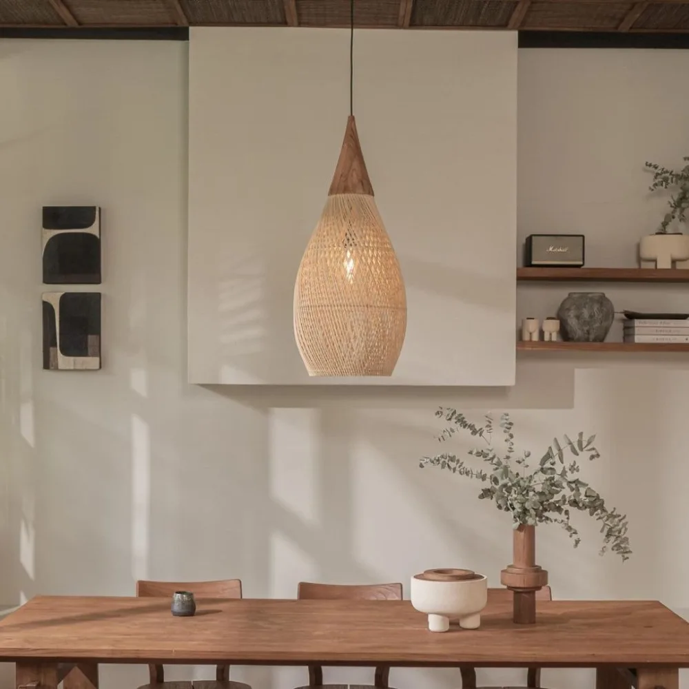 JOYINLED Pendelleuchten Vintage Handgefertigte Rattan-Lampe Japanischer Stil Wabi Sabi Beleuchtung für Kücheninsel Loft Esszimmer Licht – Detail 6