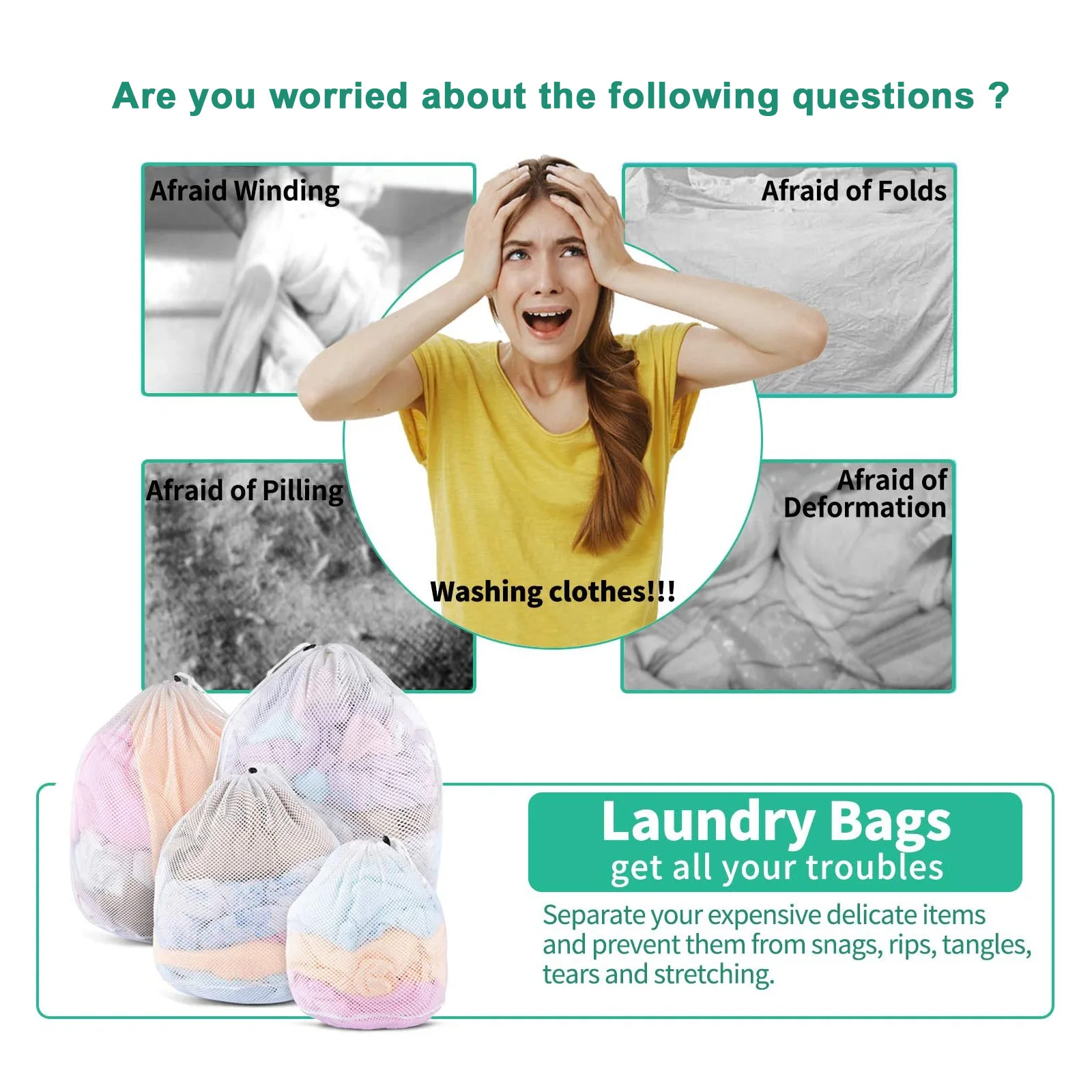 

4pcs Mesh Laundry Bags Drawstring Washing Organizer Pouches For Clothes Camping Dorm Travel Polyester Reusable Dirty