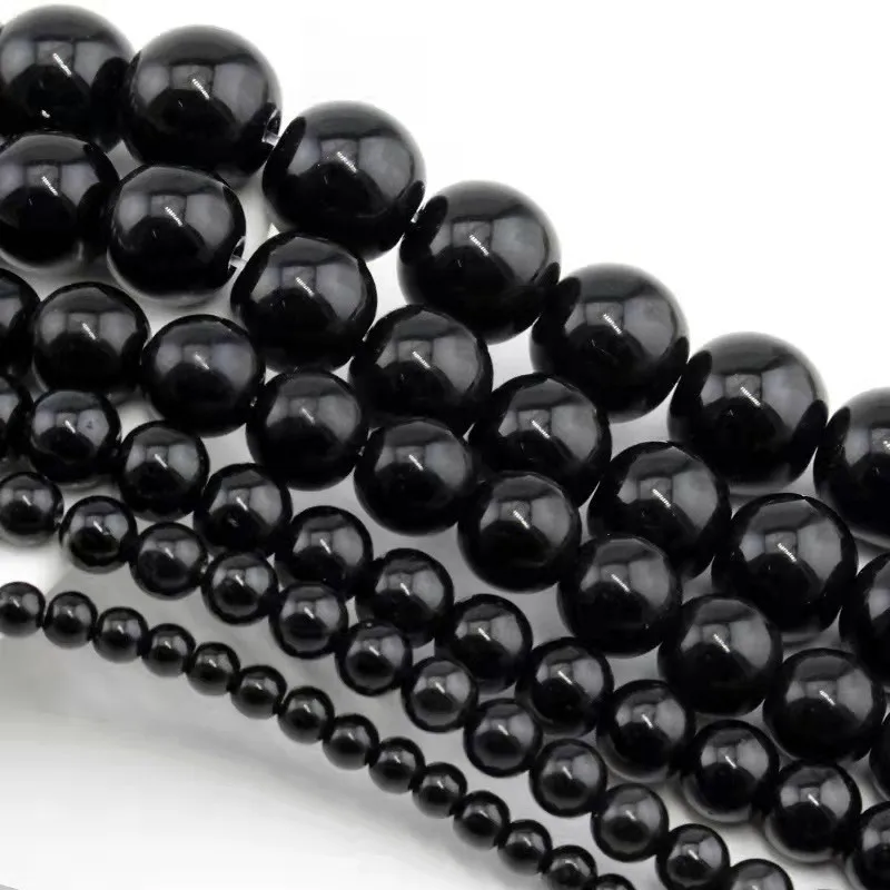 Smooth Black Agates Natural Stone Beads For Jewelry Making Round Onyx Loose Beads 6 8 10 12mm Diy Bracelet Necklace 15inches