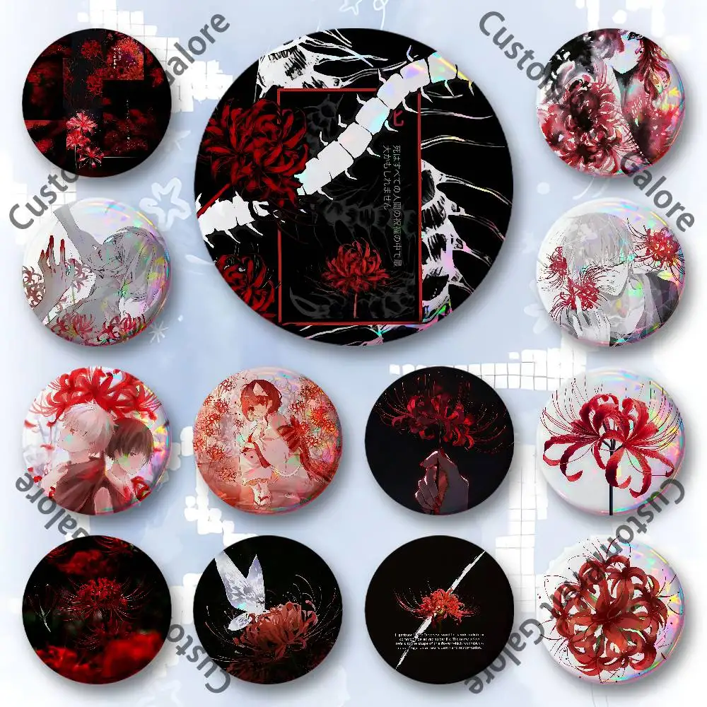 

Red Spider Lily 58mm 44mm HD Print Brooch Badges Pretty Derby Round Display Brooches Lapel Pins