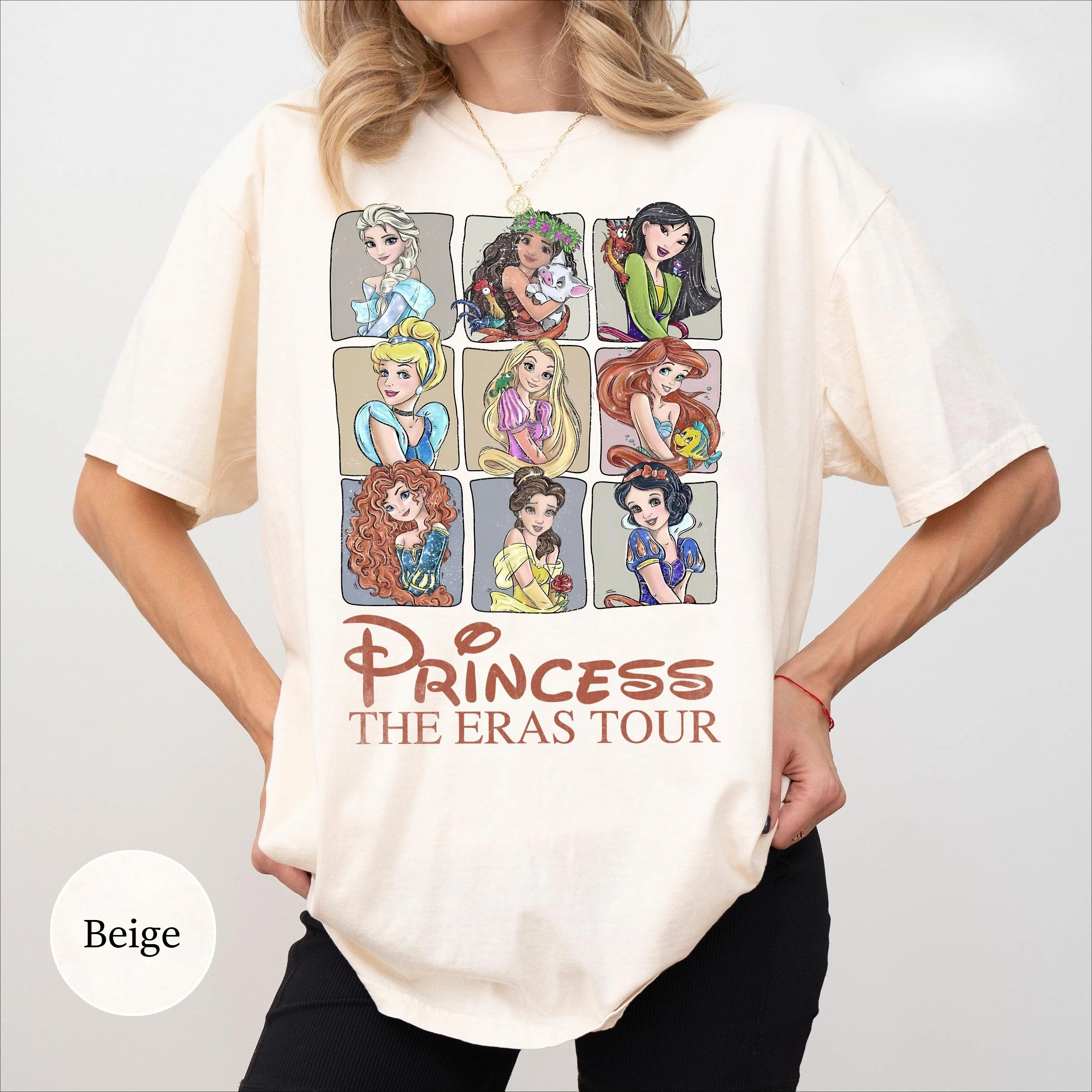

Комфортная цветная рубашка Disney Princess Eras Tour, футболка Золушки, рубашка с персонажами Диснея, футболка с изображением Диснея для девочек, отпускная футболка