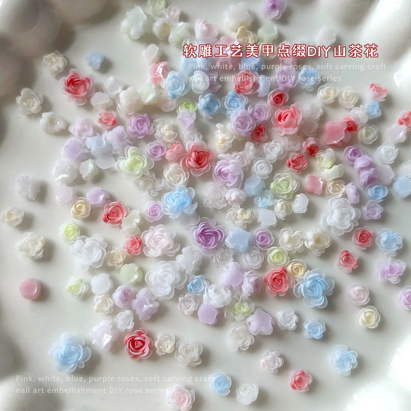 50PCS Macaron Mixed-Color Versatile Nail-Friendly Resin Nail Charms Girlish Romantic Flower Nail Art Decor For Daily Nail Floral
