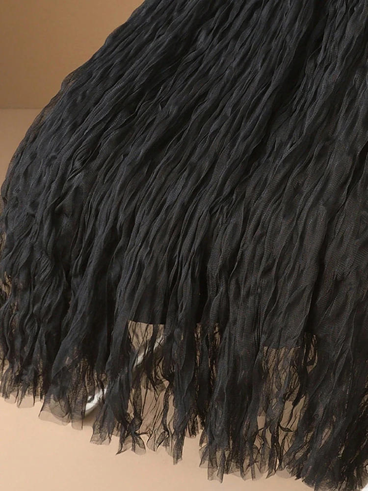 スタイリッシュな A ラインプリーツスカート女性のための高弾性ウエストソリッドブラック夏薄いロングスカート女性服女性のスカート