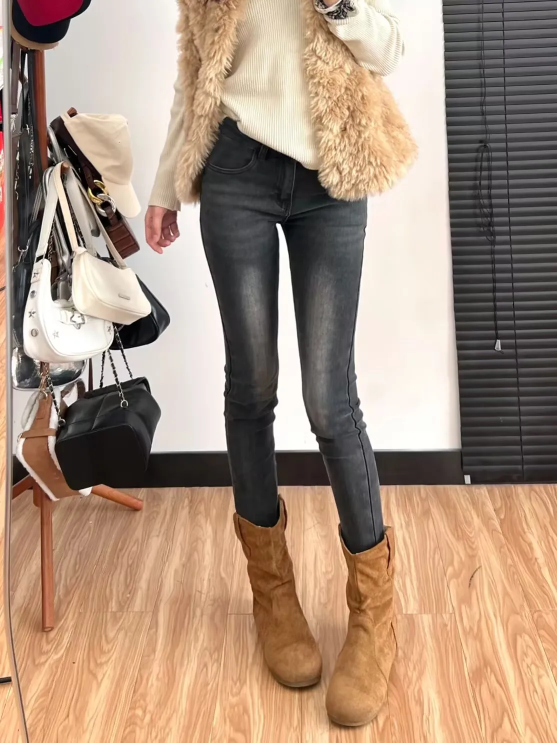 

High Waist Bla Denim Jeans Women's Autumn Winter Slim Fit Nine Points Butt Lifting Slimming Basic Versatile Sexy Small Foot...