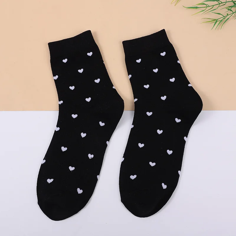 Casual Breathable Cute Socks Women Cotton Solid Color Fashion Heart Lady Harajuku Kawaii