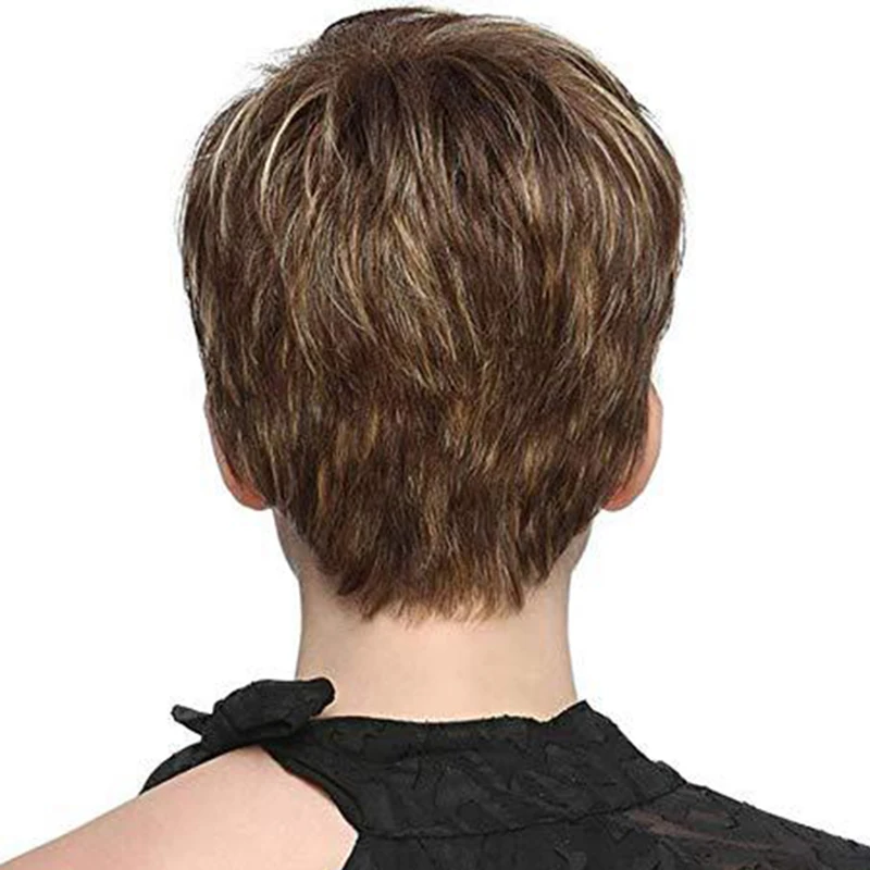 AT17 Короткий прямой синтетический парик Женский натуральный парик для ролевых игр и парик для ежедневного использования
