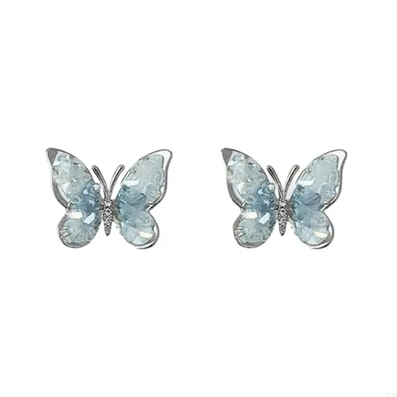  Fashionable Gradient Blue Crystal Butterfly Studs Comfortable Stylish Accessory