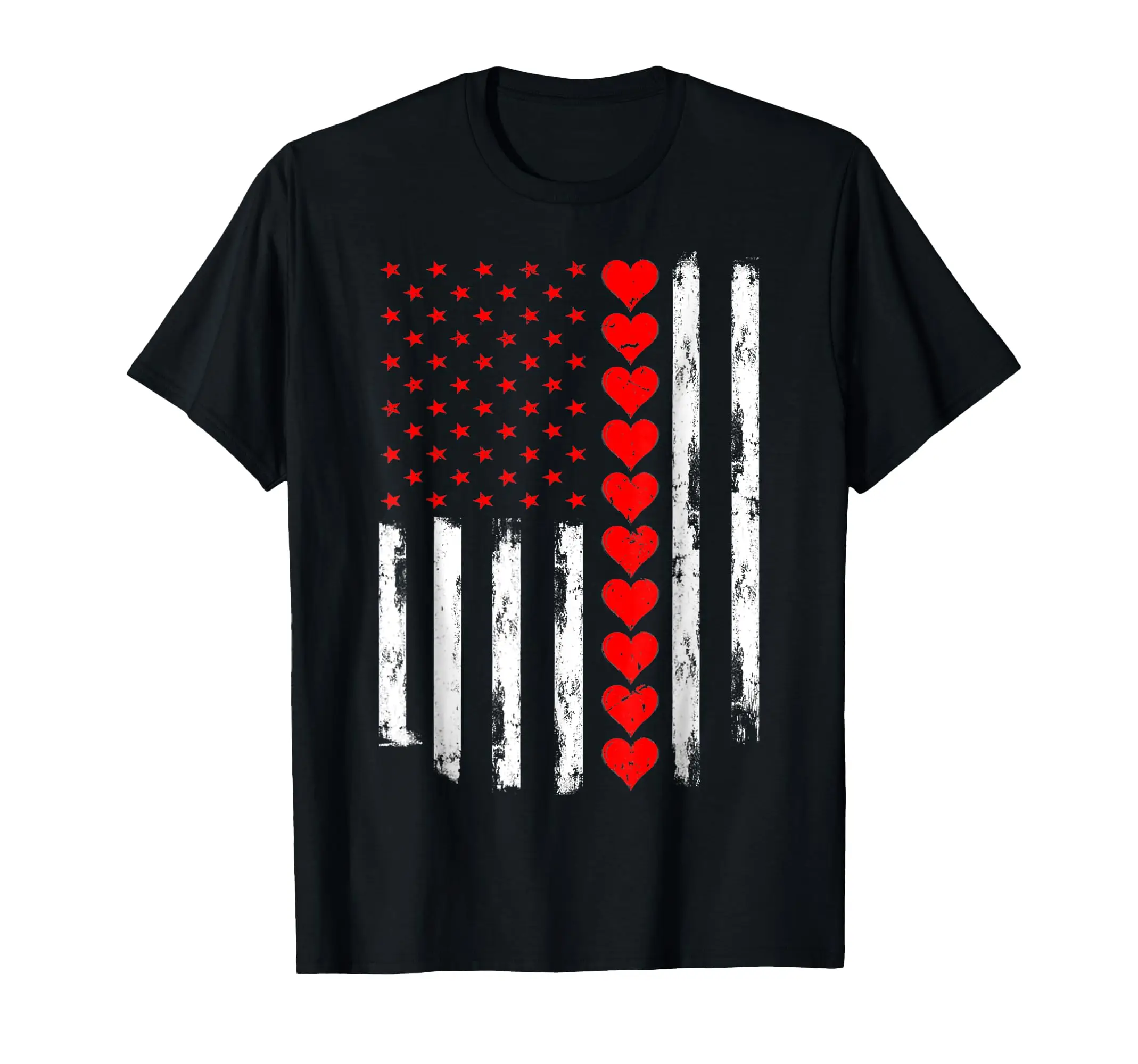 

Funny Valentines Day American Flag Hearts Printing Men Gift T-Shirt Soft Leisure Shirt
