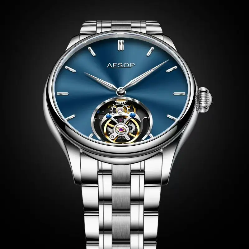 Аутентичные механические часы Aesop с турбийоном, ночник, водонепроницаемые модные деловые мужские часы высокого качества, 2024, новое издание