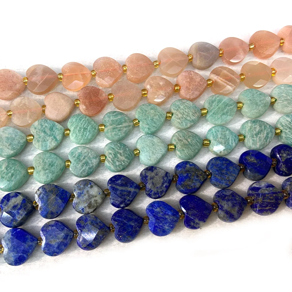 Natural Sunstone Amazonite Lapis Lazuli Beads 15'' Faceted Heart DIY Loose Beads For Jewelry Making Beads Bracelet Necklace Gift