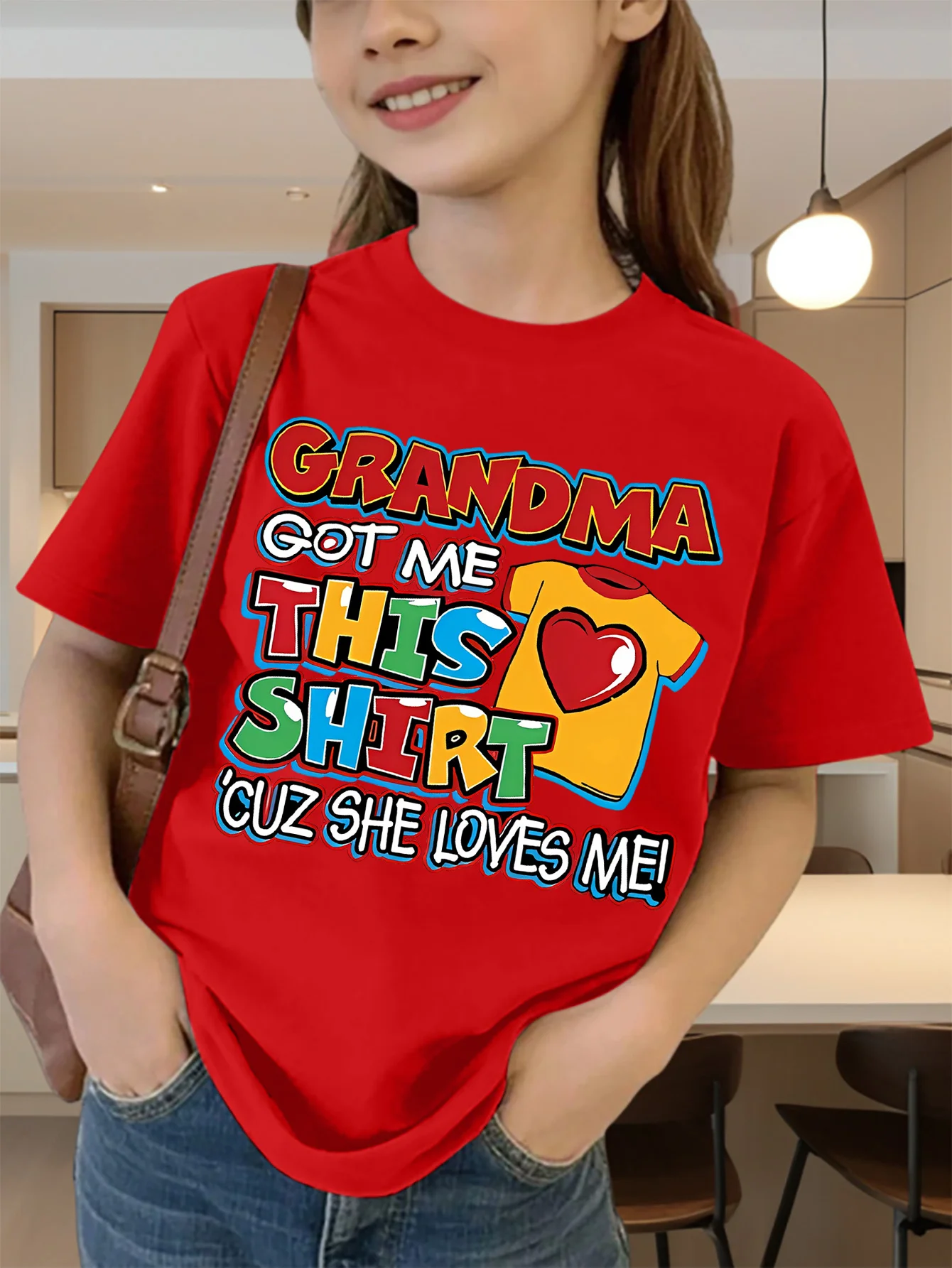 Cute Grandma Letter Heart Print Graphic Kids Tee Boys Girls Family Matching Cotton Crew Neck Short Sleeve Soft Summer Tee