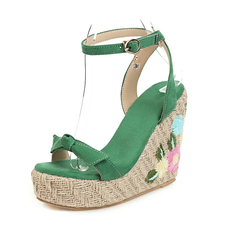 Wedge Sandals For Women Summer Shoes Embroidery Fashion Wedge Gladiator Flip Flops Casual Party Shoes Female Large Size 45 47