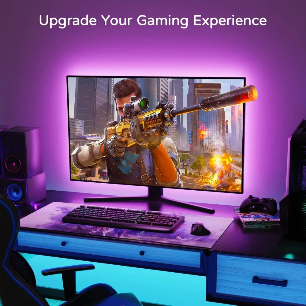 HAMLITE إضاءة خلفية للتلفاز 55 بوصة، 11.5 قدم شريط أضواء LED يعمل بمنفذ USB مع جهاز تحكم عن بعد - تصميم منحني للتشغيل/الإيقاف مع التلفزيون، تغيير LED Ba #3