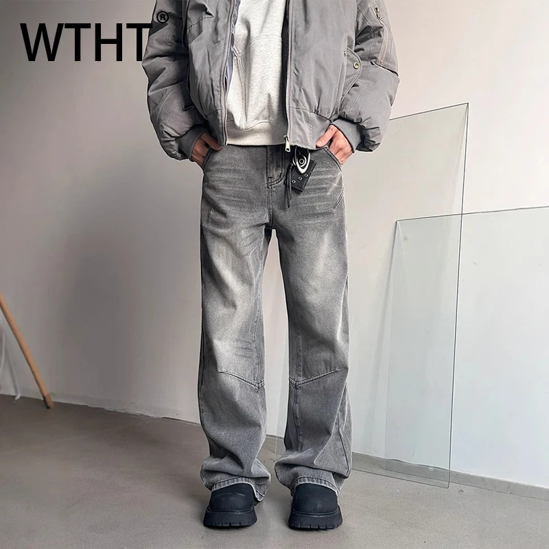 

WTHT Vintage 2025 Autumn Gradient Do Old American Style Desnim Pants Fashion Casual High-waisted Straight Jeans Male 2A1565