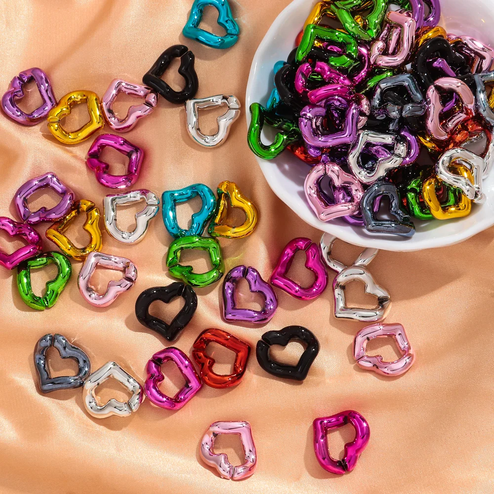 30pcs Metallic Color Acrylic 21x19MM Love Heart Link Chain Beads for Bracelet Necklace Earrings Making DIY Jewelry Accessories