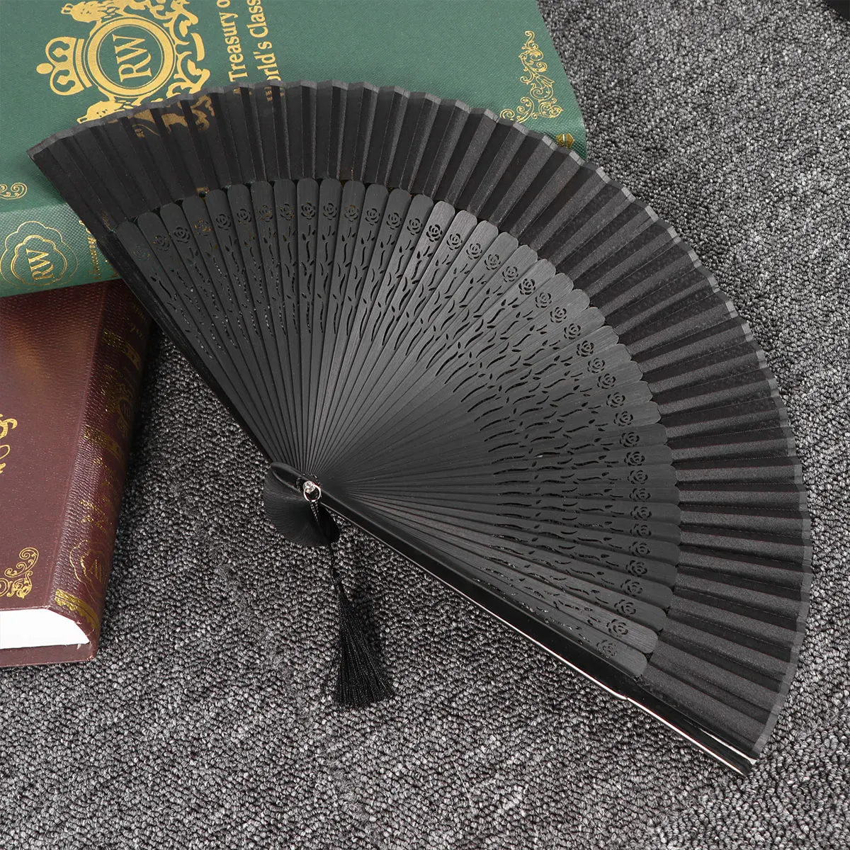 

Antiquities Dance Fan Craft Fan Folding Fan Handhled Fan Style for Friends Family Co-worker (Rose Hollow + Black Fan C