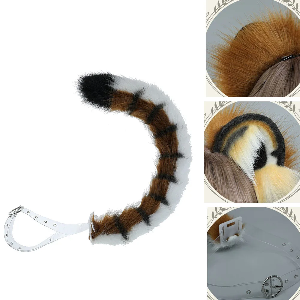 80CM Anime Animal Tail Cosplay Costumes Props Tiger Plush Tails Cute Ear Headband Role Play Halloween Accessories Tiger Tail