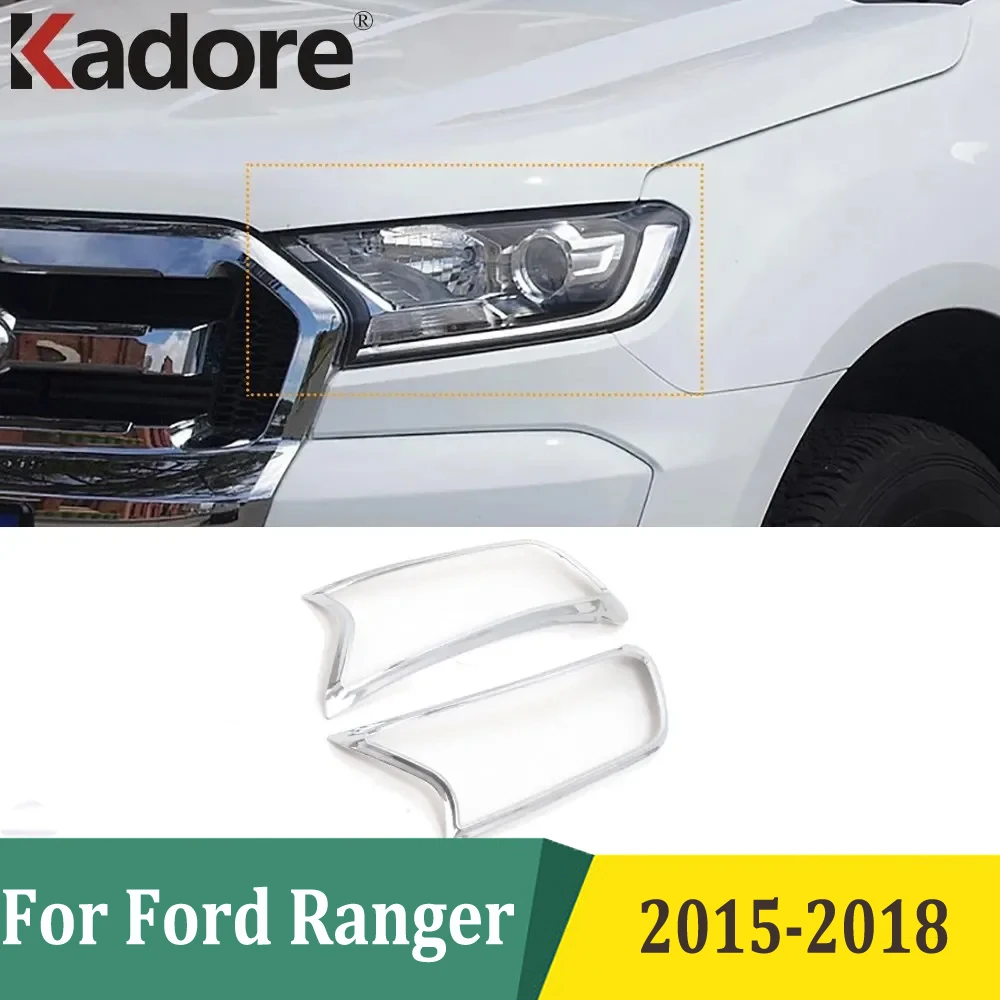 

Headlight Sticker Cover For Ford Ranger 2015 2016 2017 2018 Chrome Front Lamp Head Light Frame Trim Styling Car Accessories