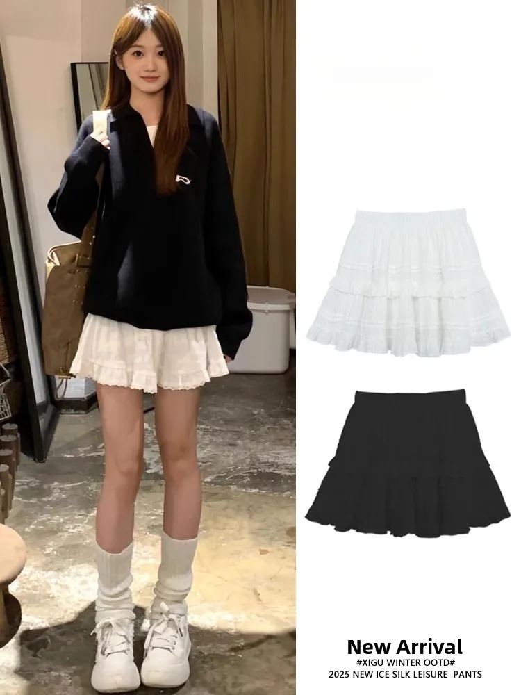 

Белая кружевная юбка, женская весна-лето-осень 2024, новая балетная юбка с высокой талией, пышная юбка трапециевидной формы, f-length