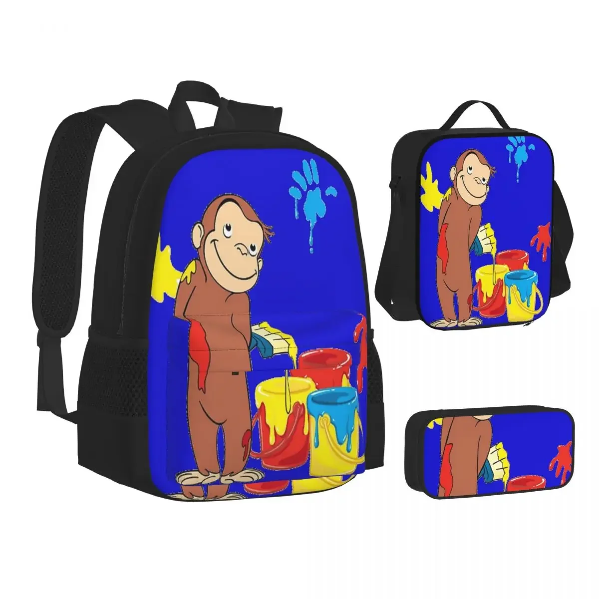 

Curious George Backpacks Boys Girls Bookbag Children School Bags Cartoon Kids Rucksack Lunch Bag Pen Bag Three-Piece Set