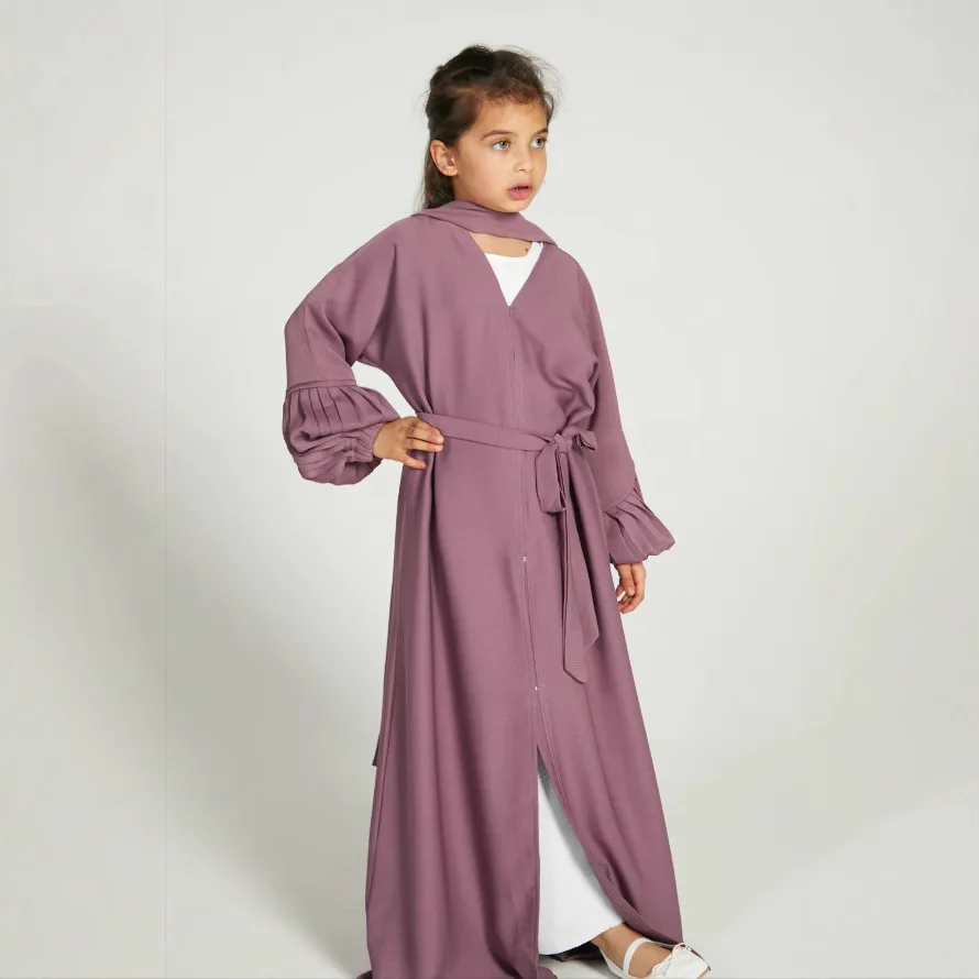 Bescheidener Kaftan Hijab Kleider für Kinder Offener Khimar Kimono Abaya Dubai Luxus Muslimische Sets Islam Kebaya Jalabiya Eid Ramadan Kaftan