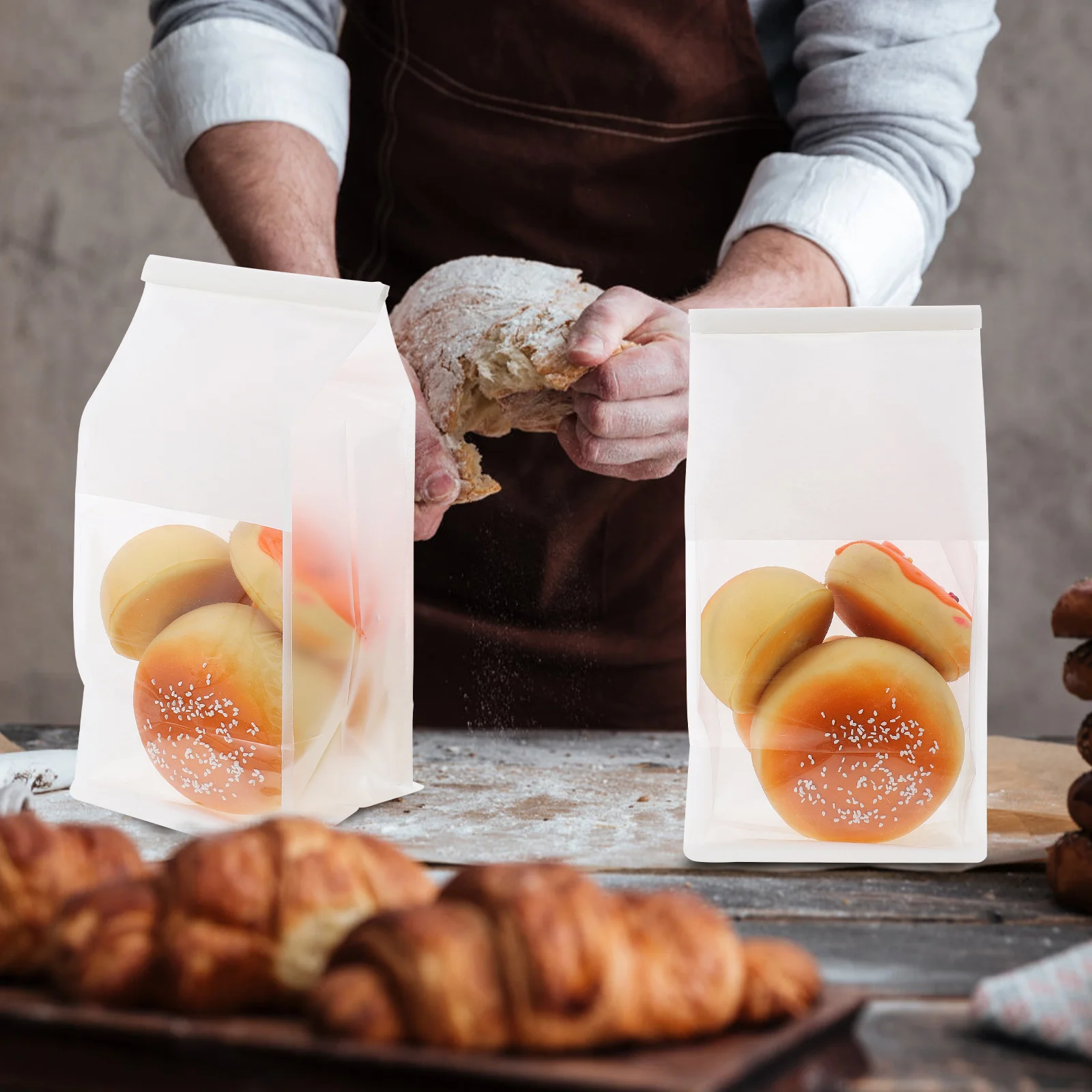 

50Pcs Reusable Kraft Paper Bread Bags Cookie Wrapping Bags Bakery Accessories Treat Bags