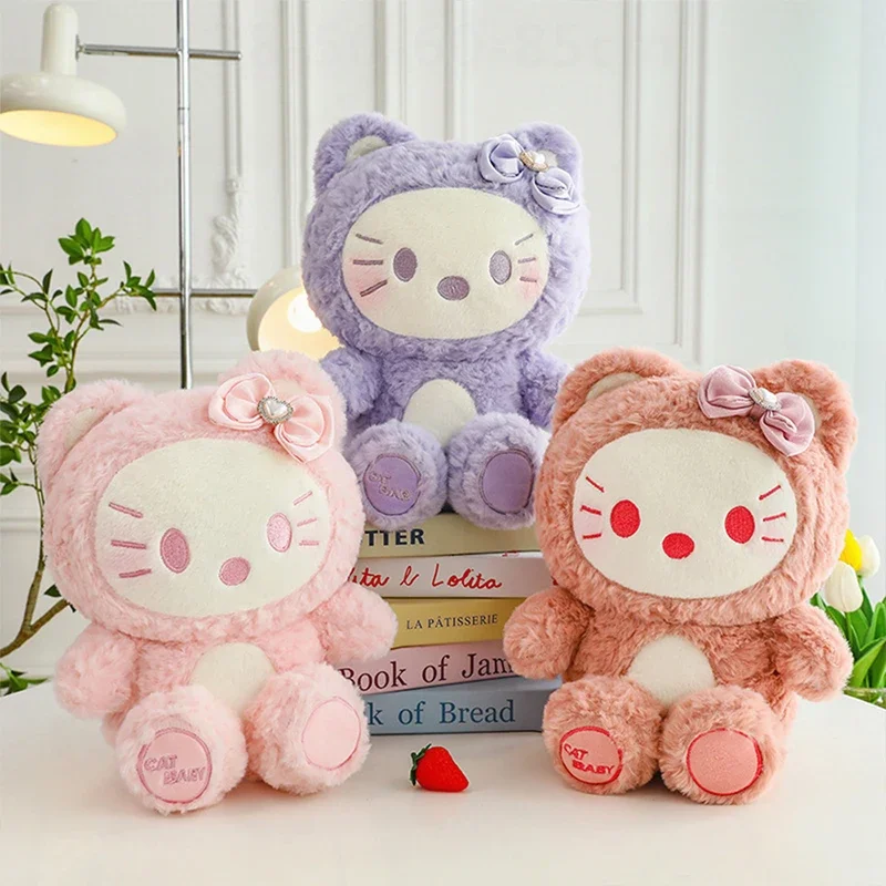 

60cm Sanrio Morandi Kitty Cat Plush Toy with Bow Cute Hello Kitty Stuffed Animal for Girls Birthday Xmas Gift Kids Soft Doll