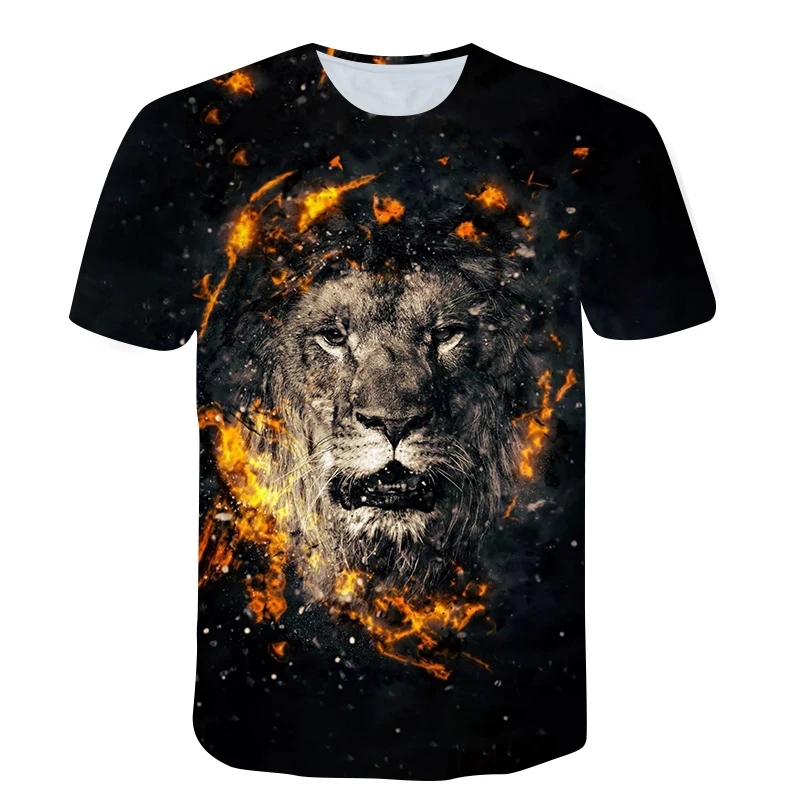 New Cool Animal Lion Pattern T-shirt Men\'s Ladies Children\'s Summer Casual Fun Hip-hop Trend Breathable Lightweight Sports Tops