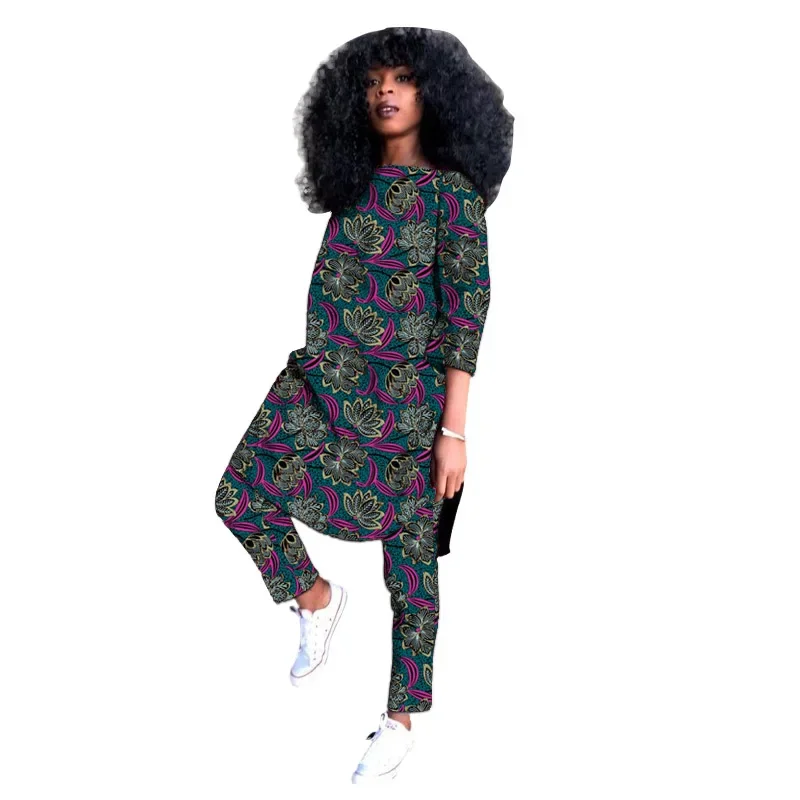 

Half Sleeve Women Ankara Outfits Tops Patch Pants African Fashion Lady's Wedding Wear