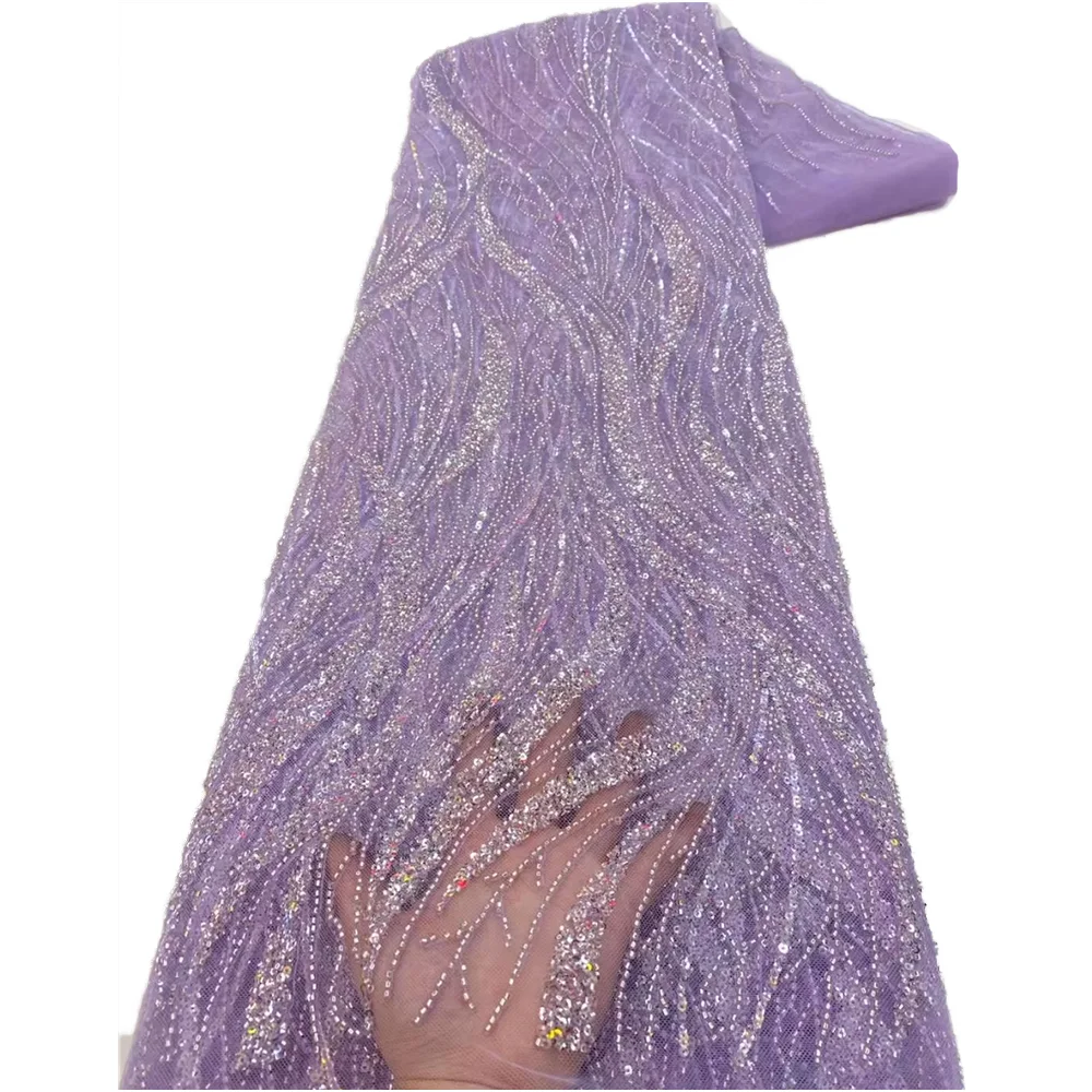 African Sequined beaded Lace Fabric 2025 high quality French lace fabric Nigerian wedding dress tulle embroidery sewing