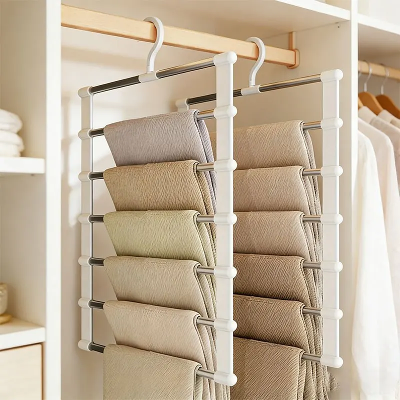 3Pcs-Combination Heavy Duty Folding Multi-Layer Pants Rack- Wardrobe Organizer with Anti-Slip And Anti-Wrinkle Layers,