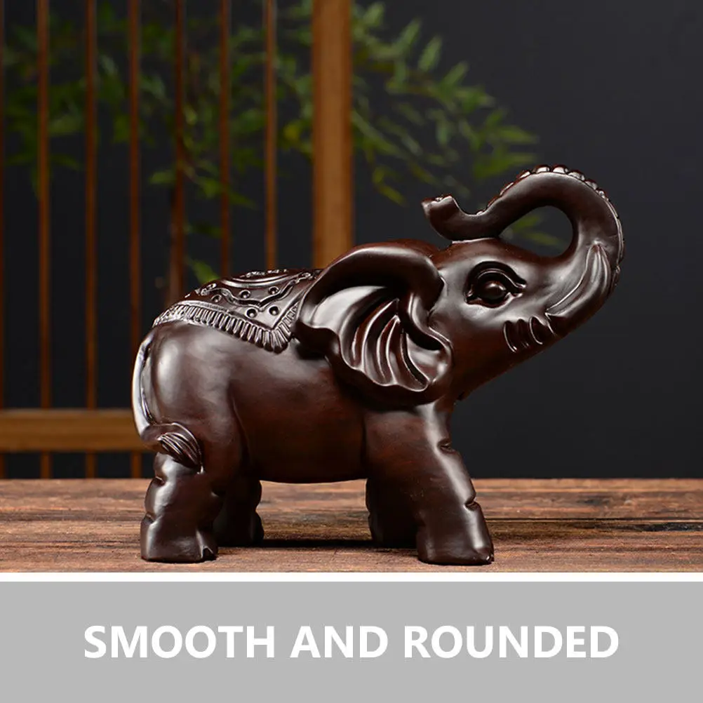 Black Ebony Elephant Carved Statue Home Decor Elephant Layout Adorn Ornament For Office Hotel Cafe Desktop Animal Wood Craft